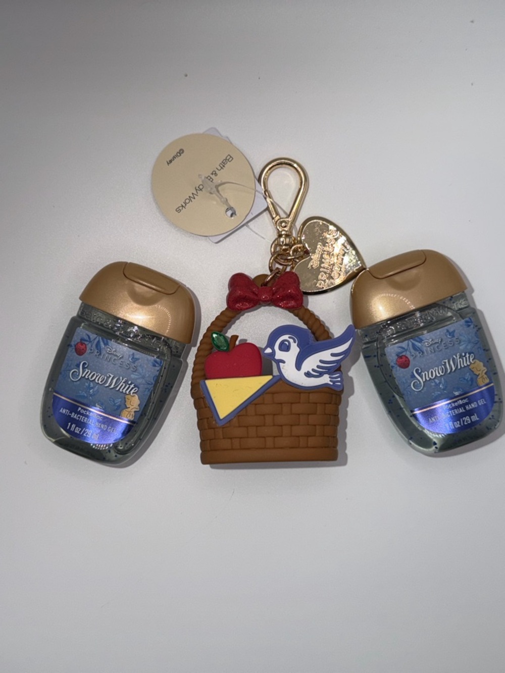 Bath & Body Works Snow White PocketBac Holder Keychain with Blue Sanitizers
